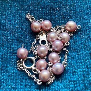 Tasaki platinum freshwater pearl bead station chain necklace (15”)